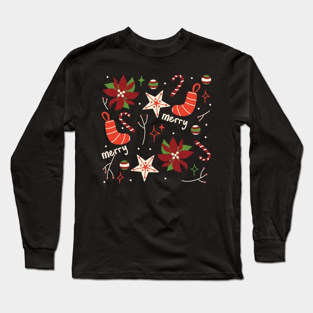 Medieval Christmas Aesthetic Retro Yule Decoration Pattern Long Sleeve T-Shirt by retroyule